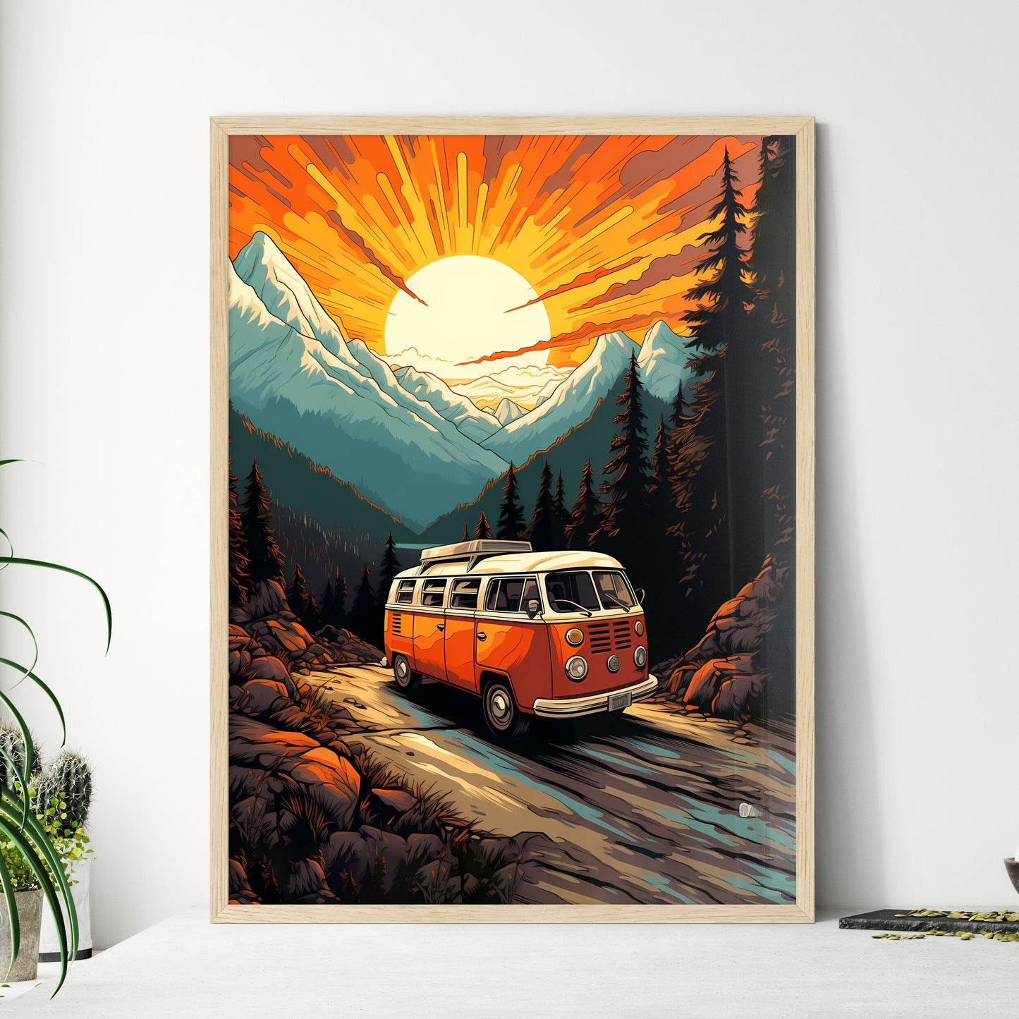 Van On A Road In A Mountain Forest Art Print Default Title