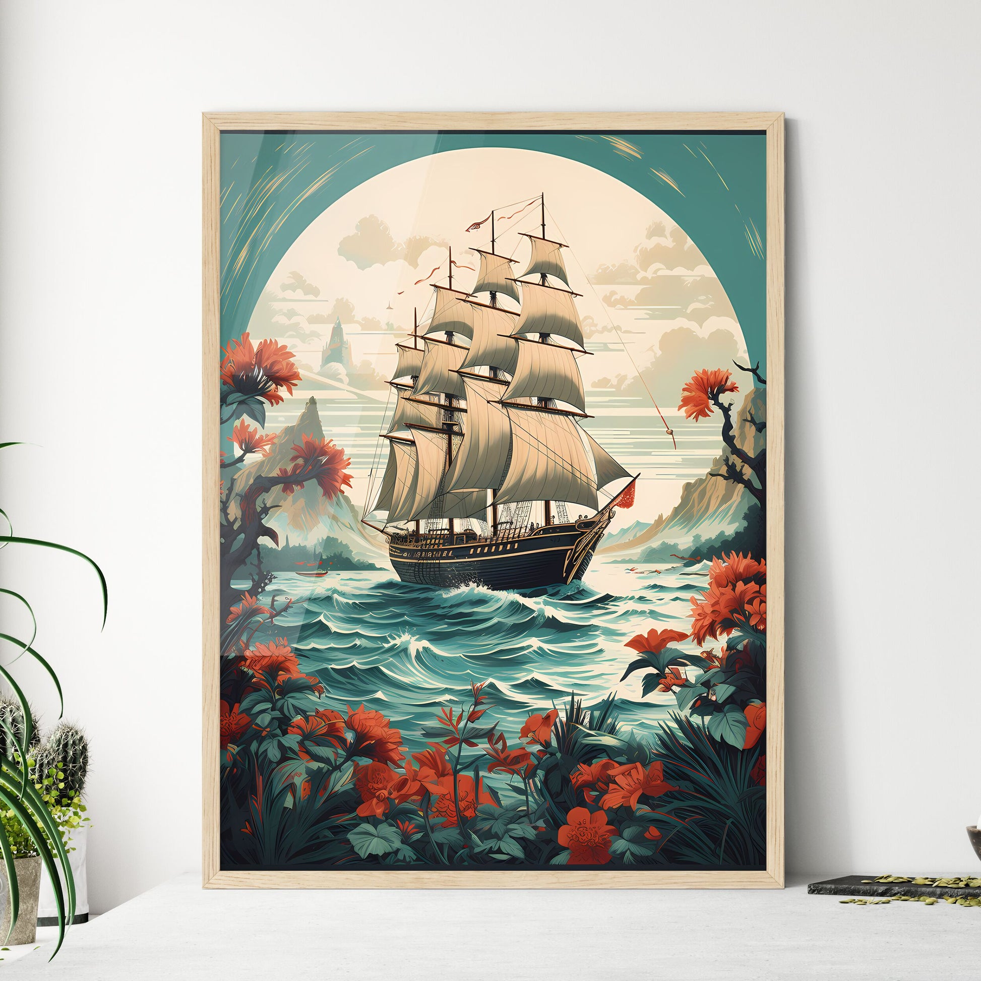 Painting Of A Ship In The Ocean Art Print Default Title