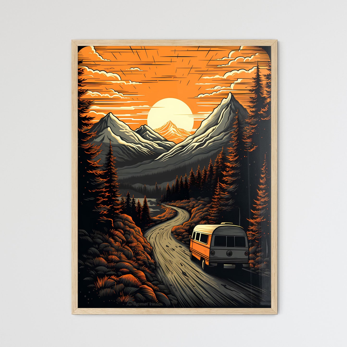 Bus Driving On A Road In A Forest Art Print Default Title