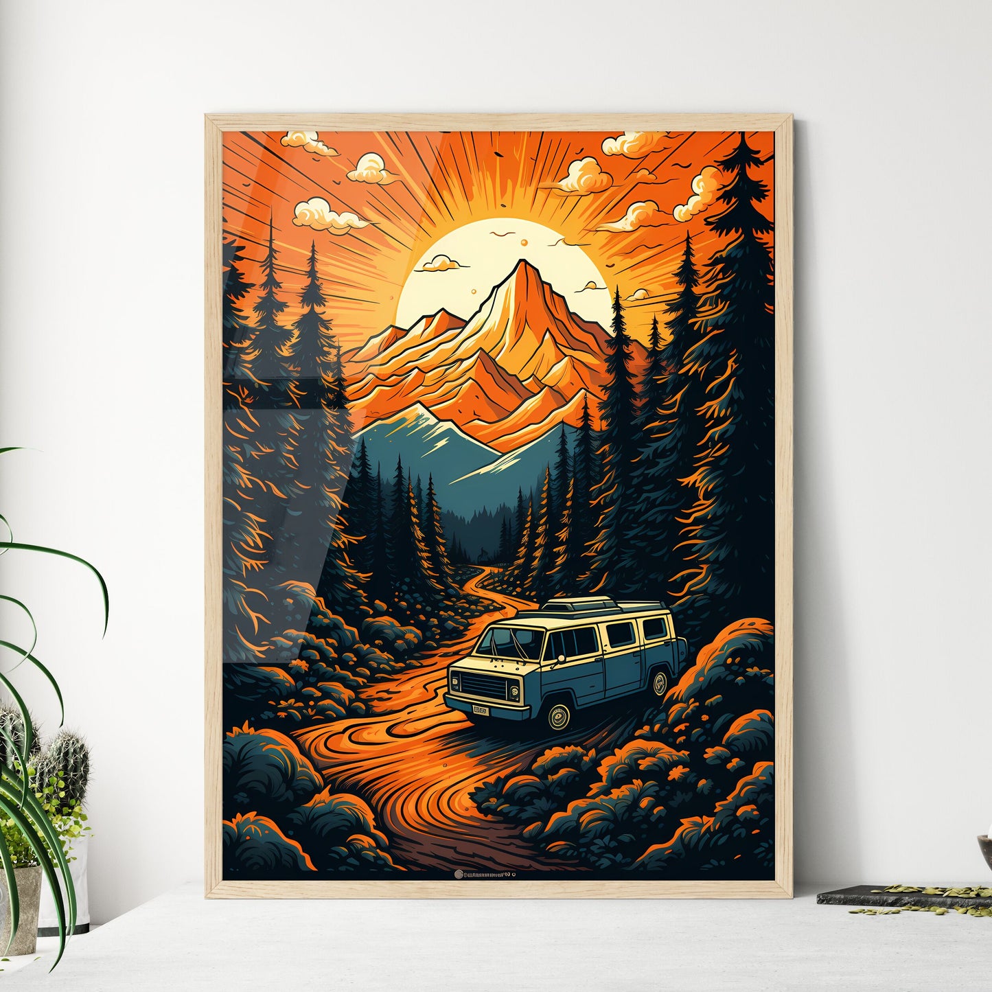 Van Driving Through A Forest Art Print Default Title