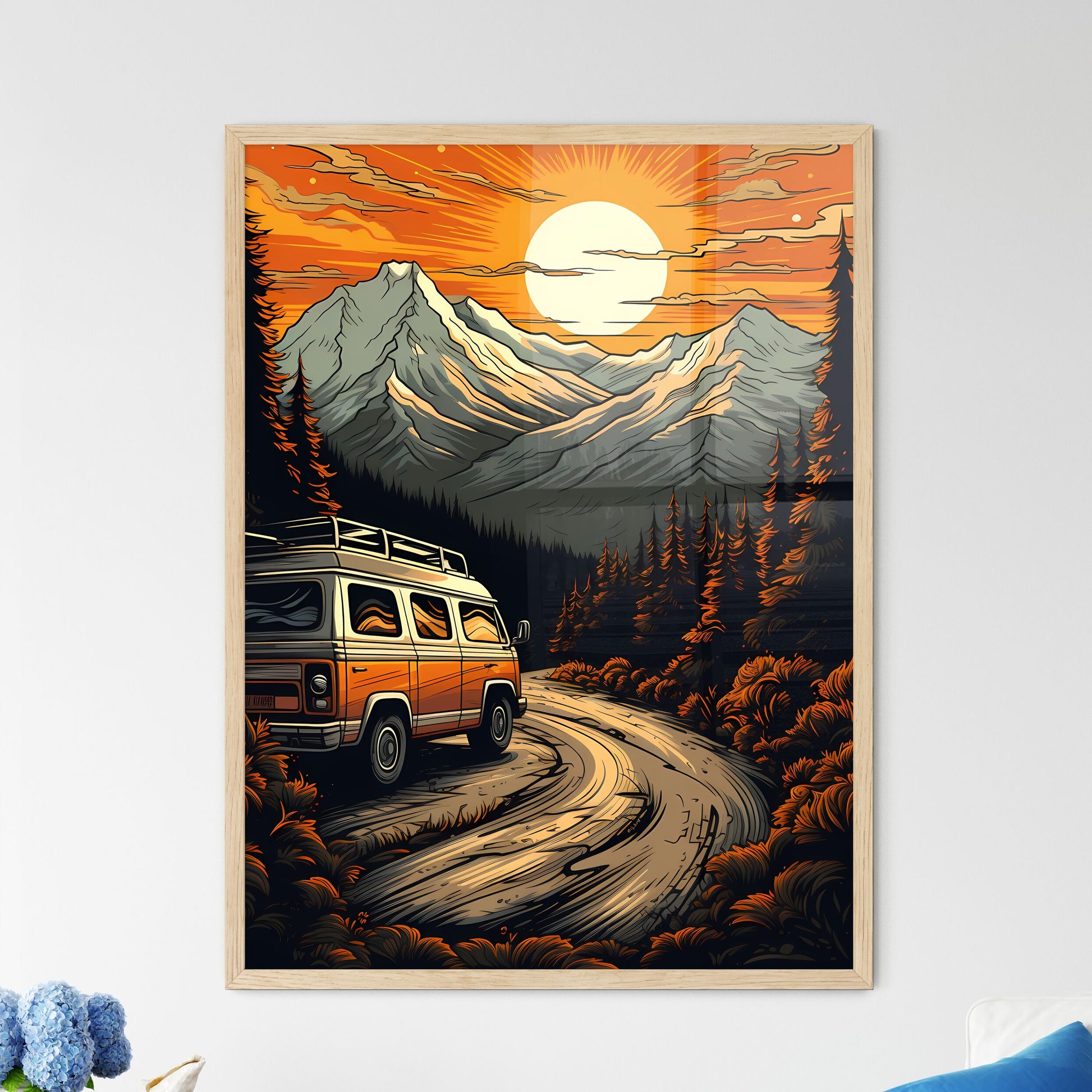 Van Driving On A Road In Front Of Mountains Art Print Default Title