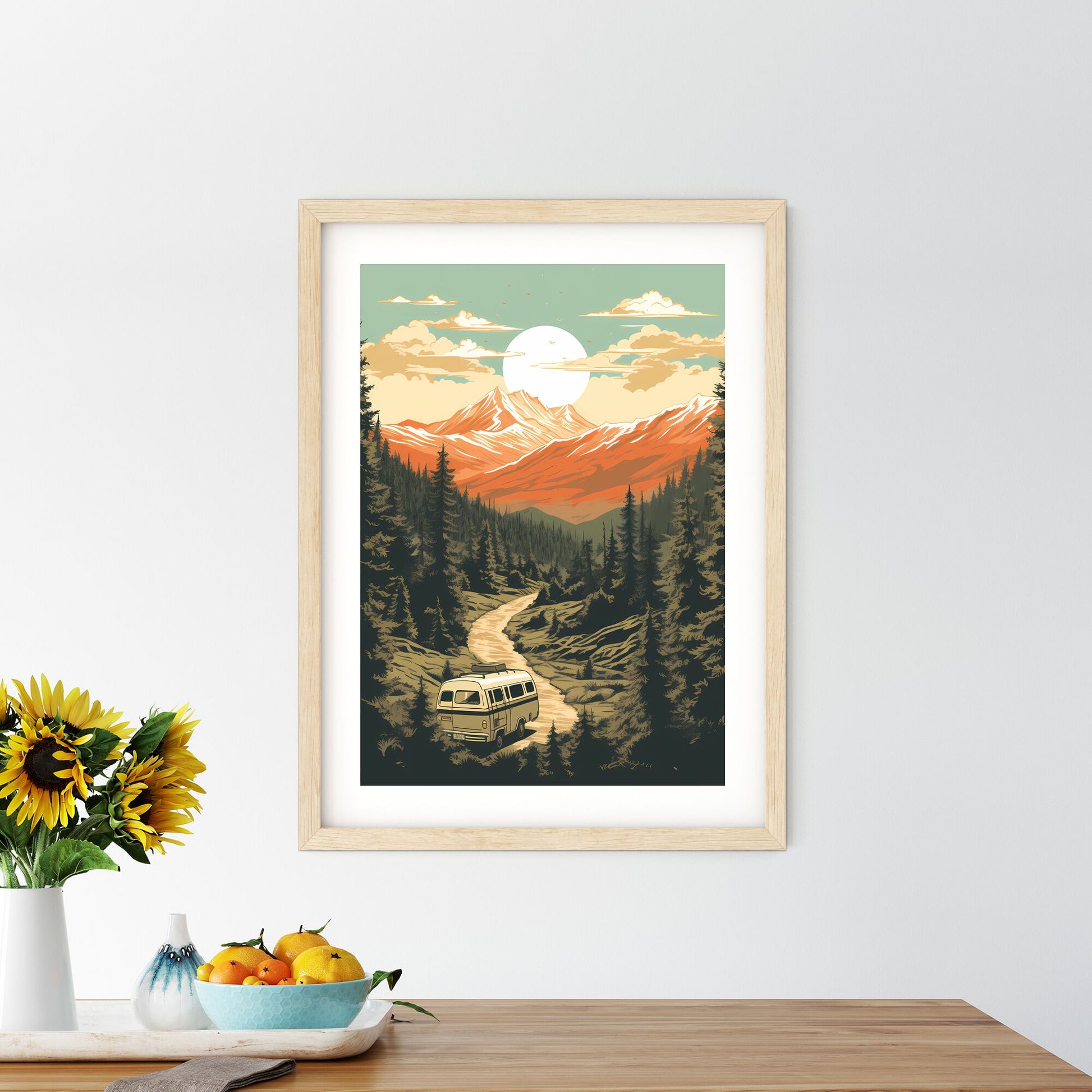 Van Driving Through A Forest Art Print Default Title