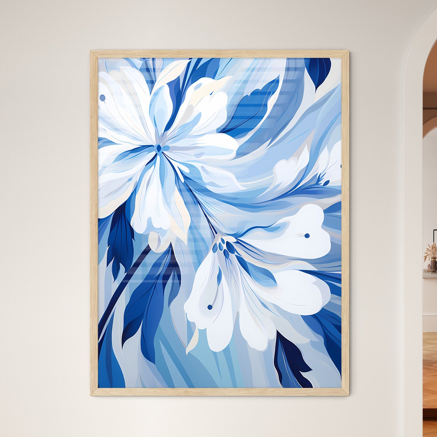 Blue And White Flower Design Art Print Default Title