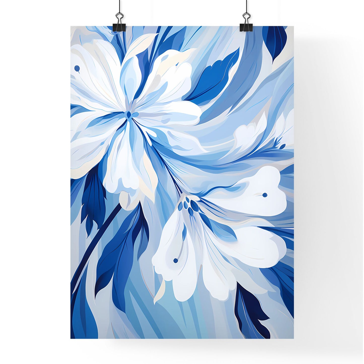 Blue And White Flower Design Art Print Default Title