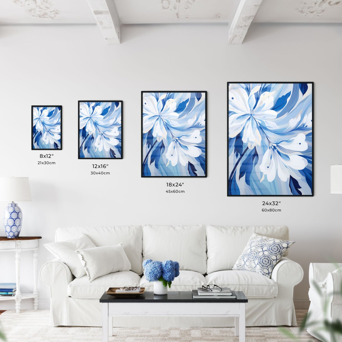 Blue And White Flower Design Art Print Default Title