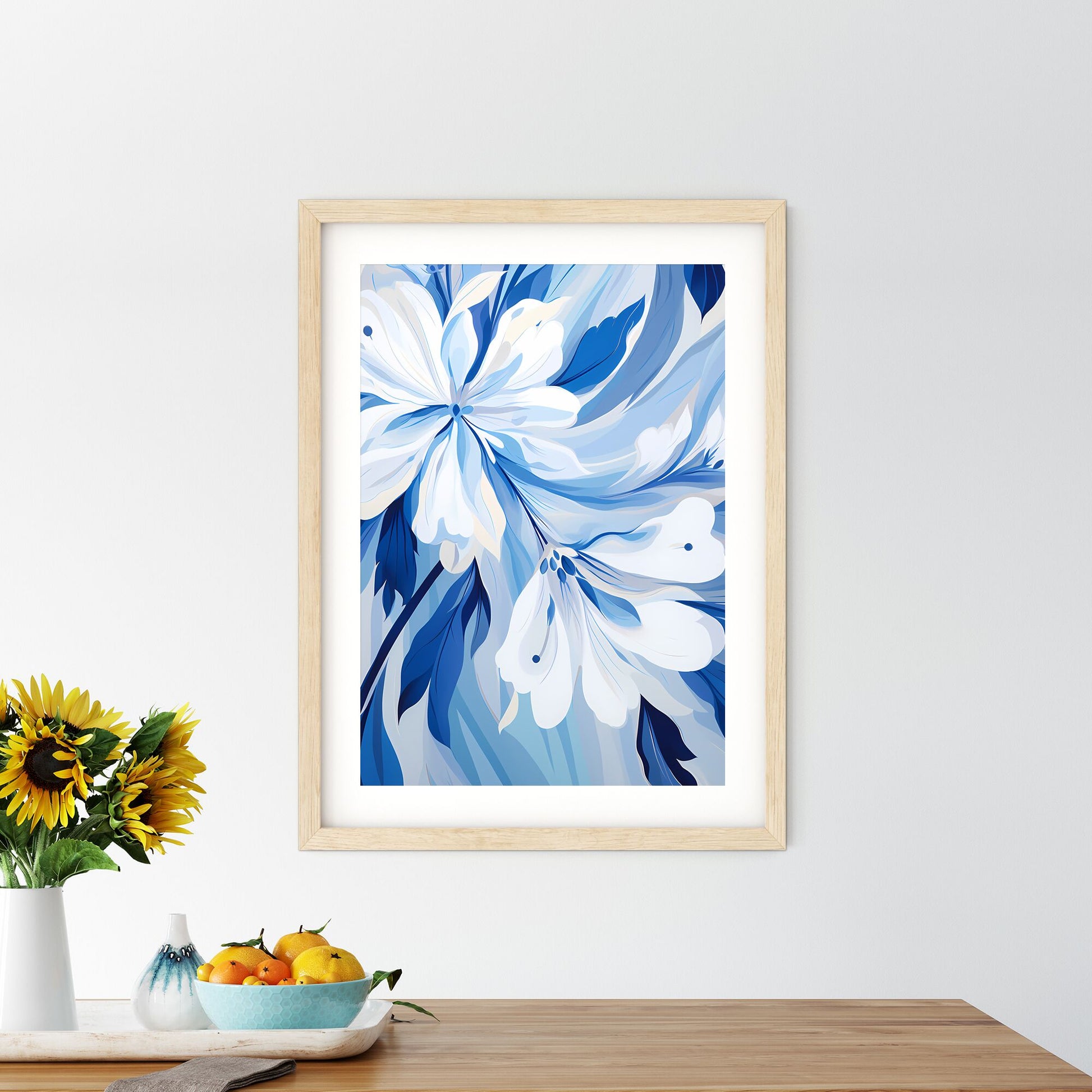 Blue And White Flower Design Art Print Default Title