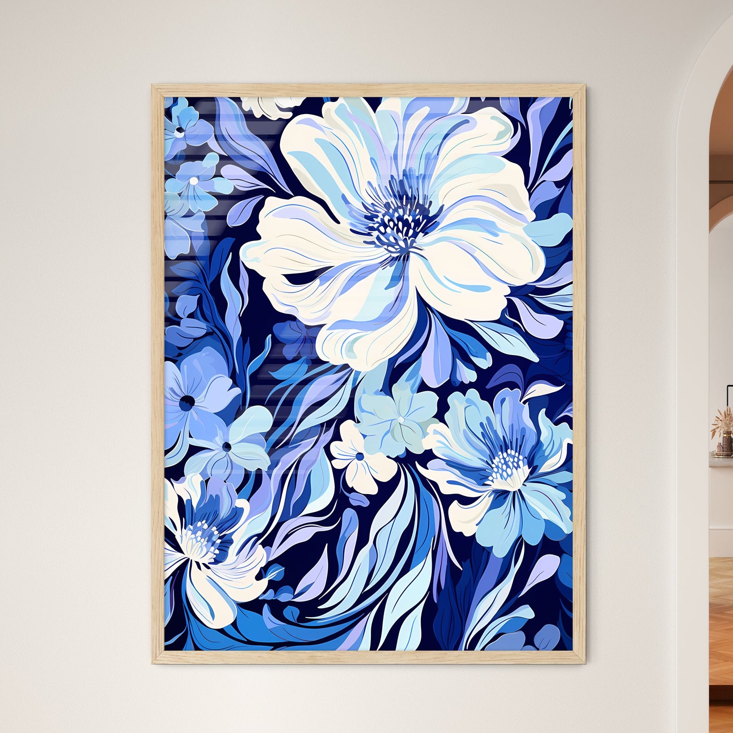 Blue And White Floral Pattern Art Print Default Title