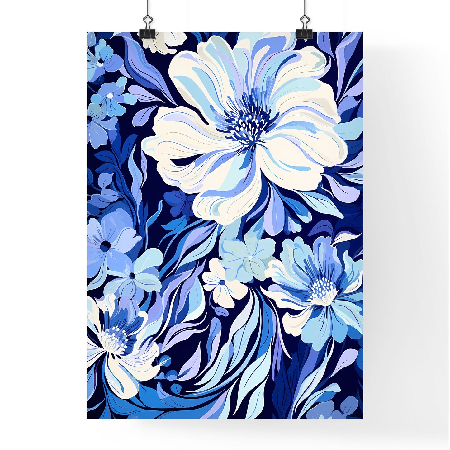 Blue And White Floral Pattern Art Print Default Title