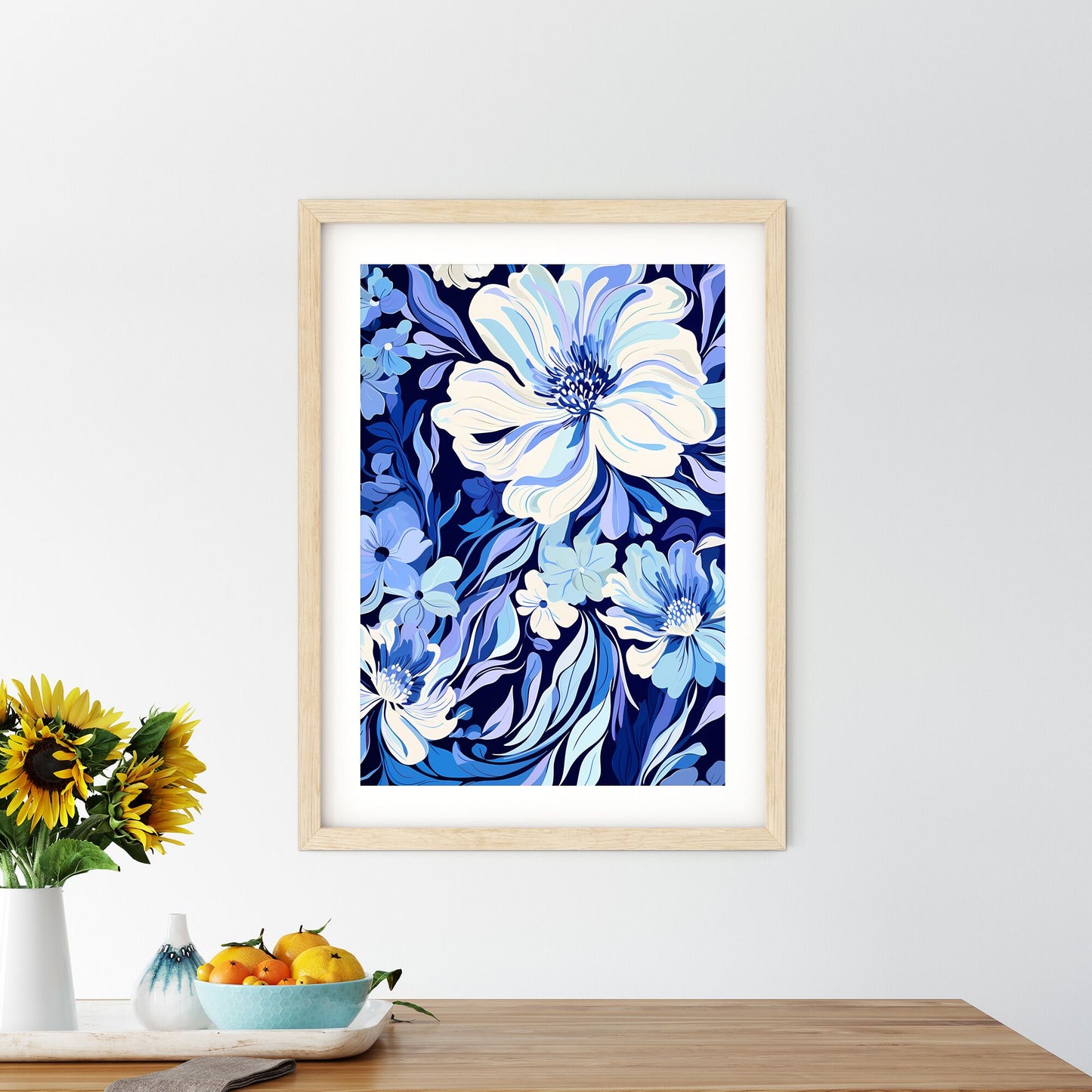 Blue And White Floral Pattern Art Print Default Title