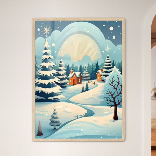Snowy Landscape With Houses And Trees Art Print Default Title