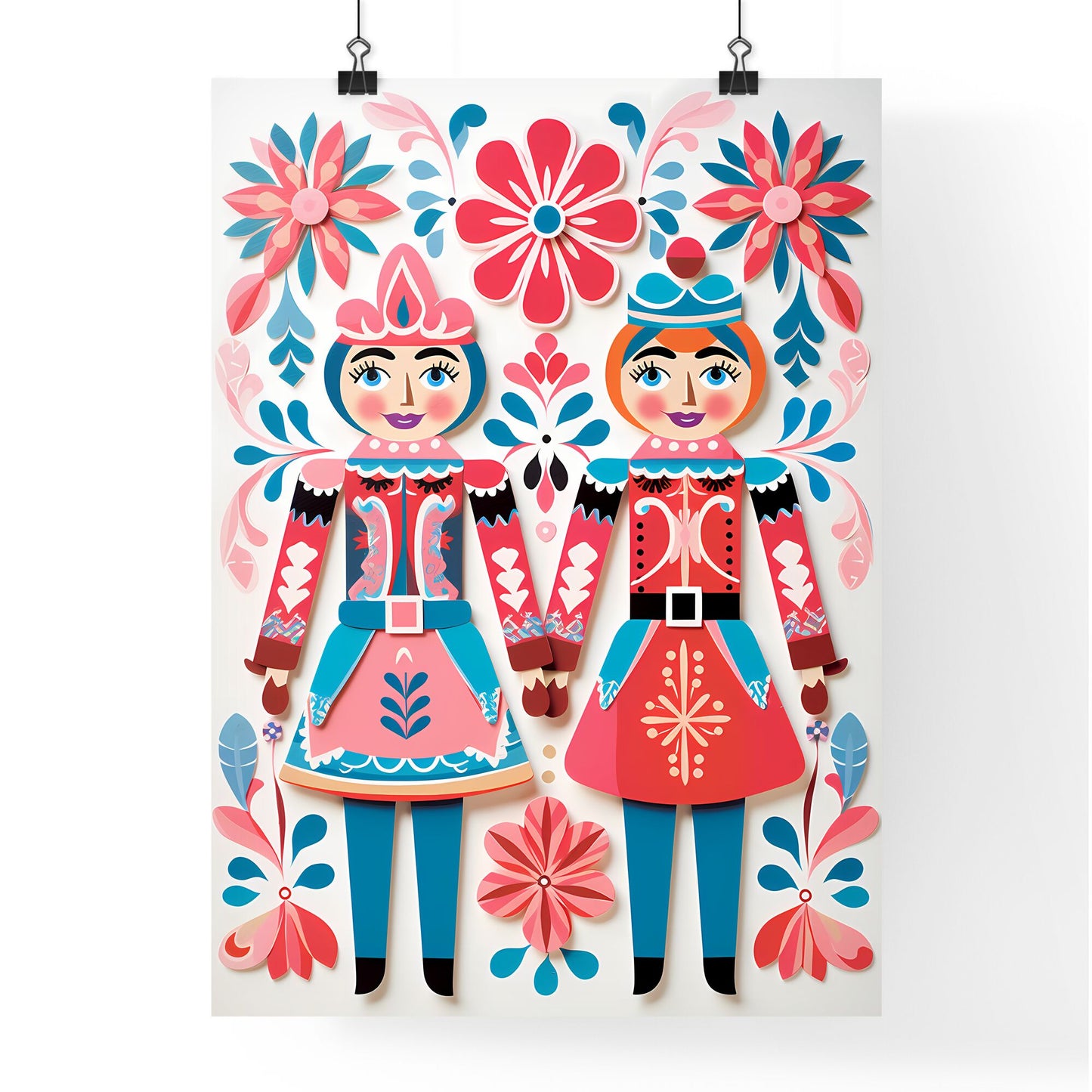 Paper Cut Out Of A Couple Of Dolls Art Print Default Title