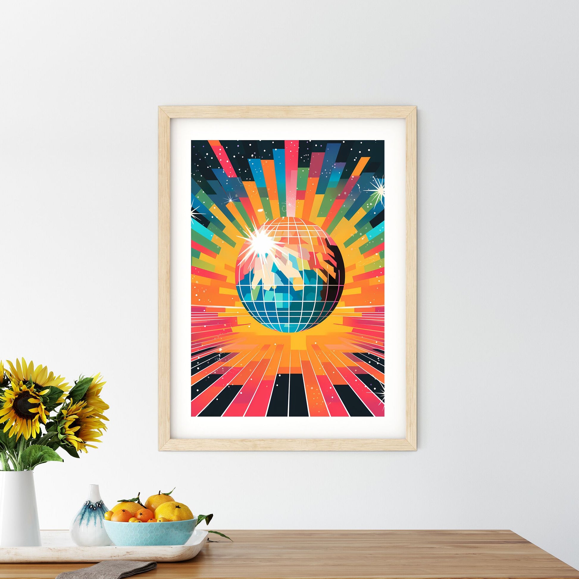 Colorful Background With A Globe And Sun Rays Art Print Default Title