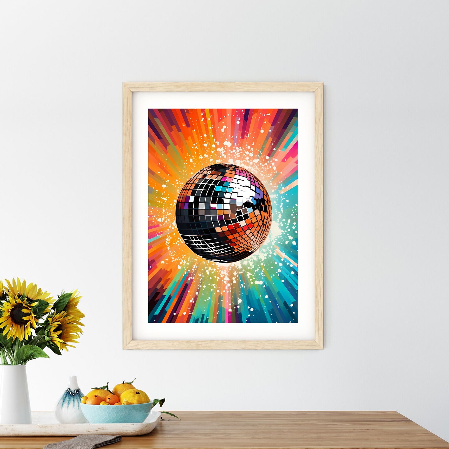 Disco Ball With Colorful Rays Art Print Default Title