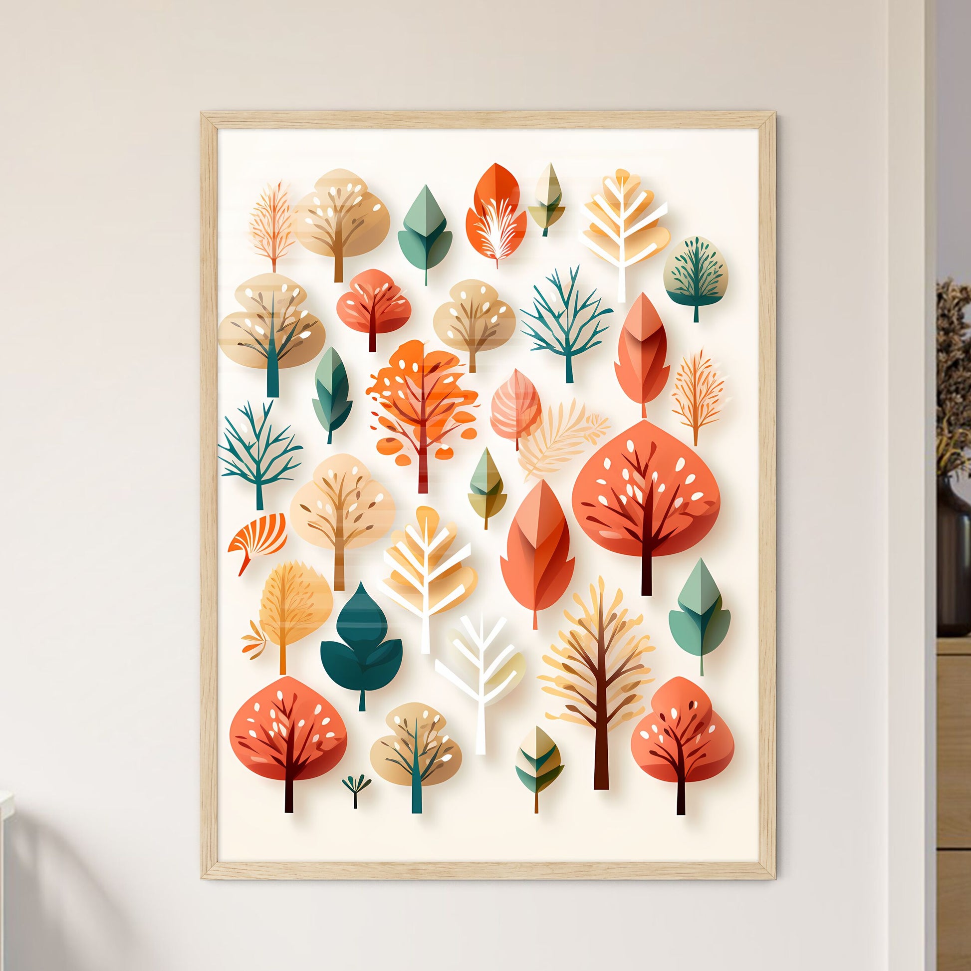 Group Of Trees With Different Colors Art Pri - Framed Art Print