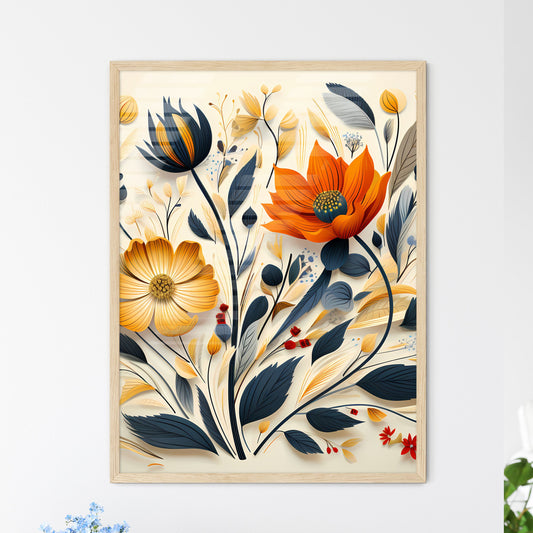 Colorful Flower Arrangement With Leaves And  - Framed Art Print