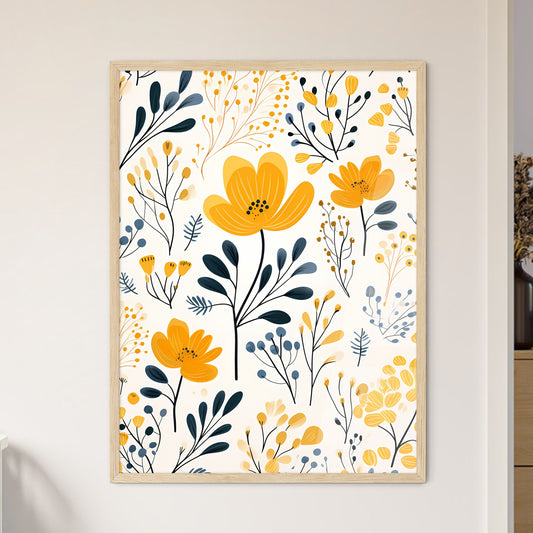 Pattern Of Yellow Flowers And Blue Leaves Art Print Default Title