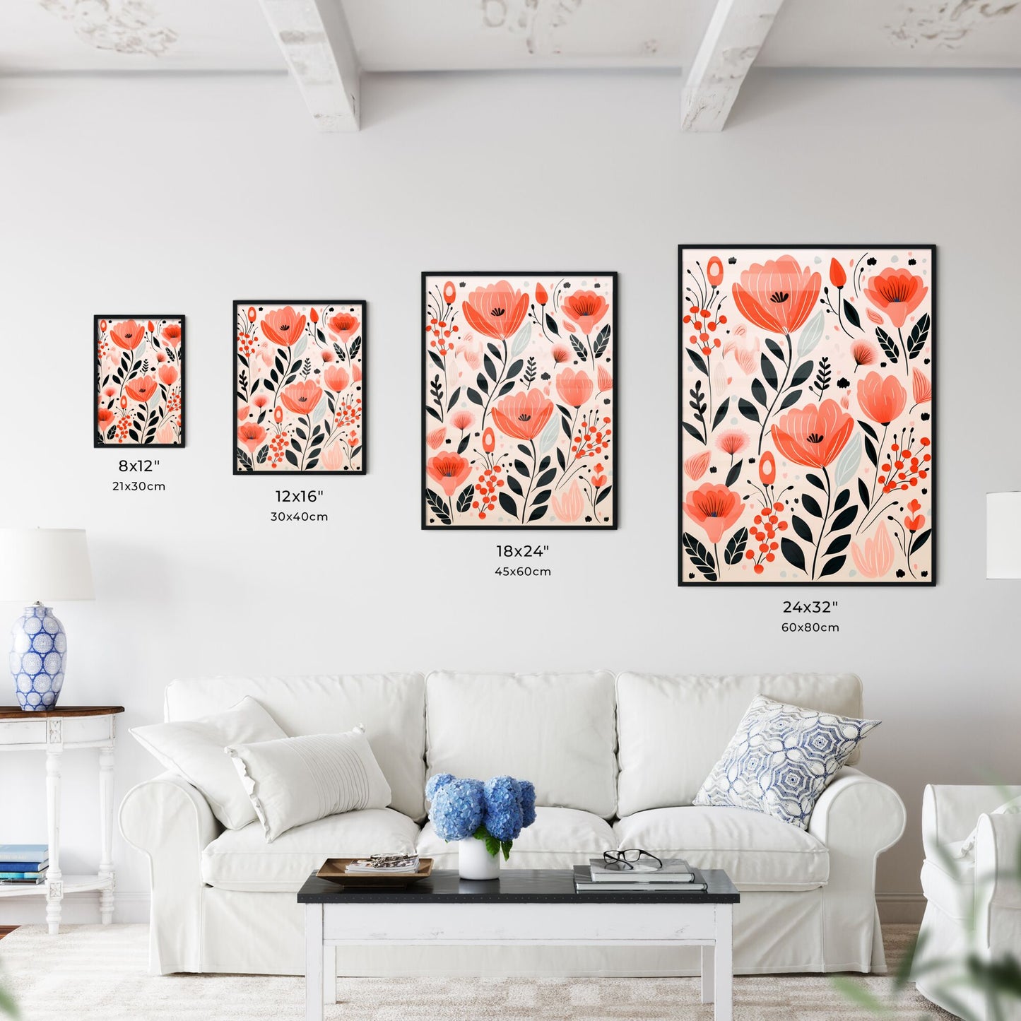 Colorful Floral Pattern With Black Leaves And Flowers Art Print Default Title