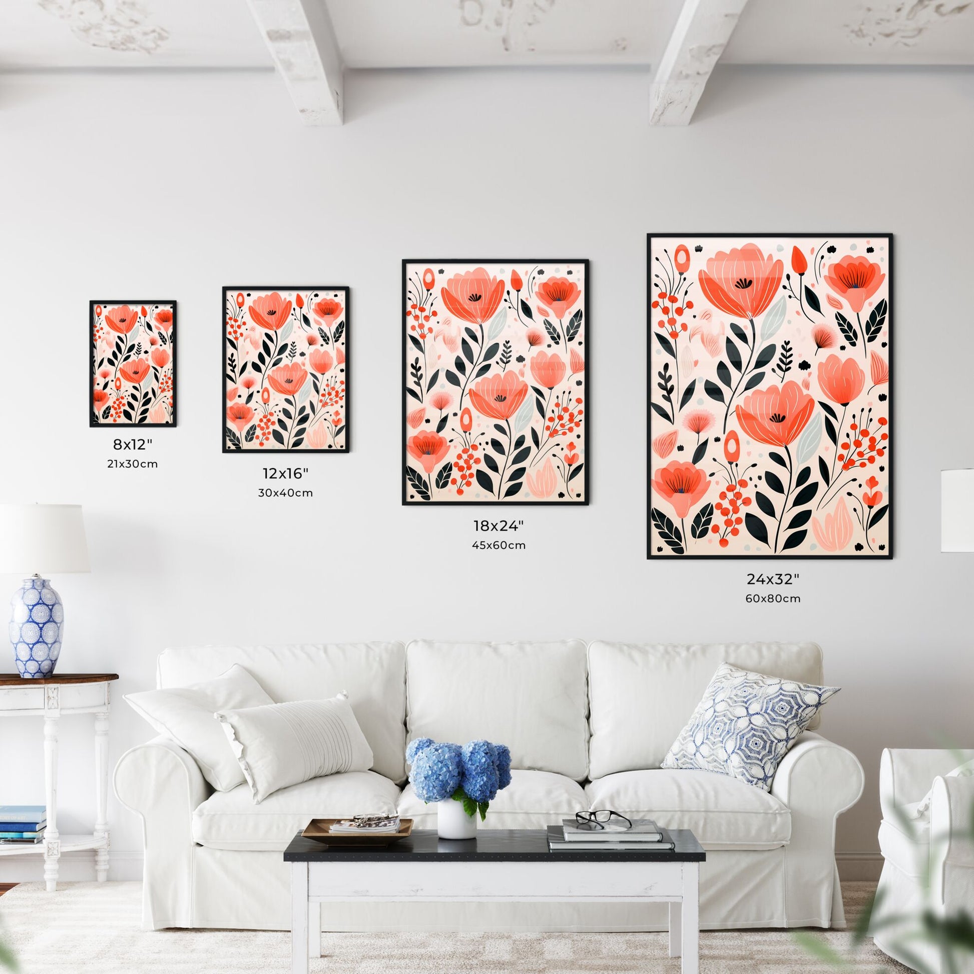 Colorful Floral Pattern With Black Leaves And Flowers Art Print Default Title