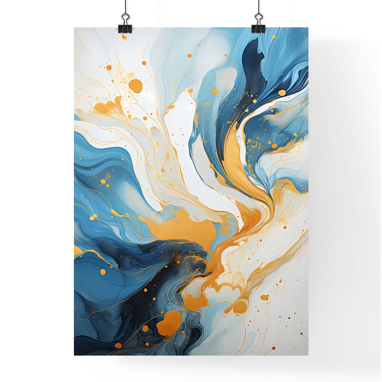 Blue And Gold Swirls On A White Surface Art Print Default Title