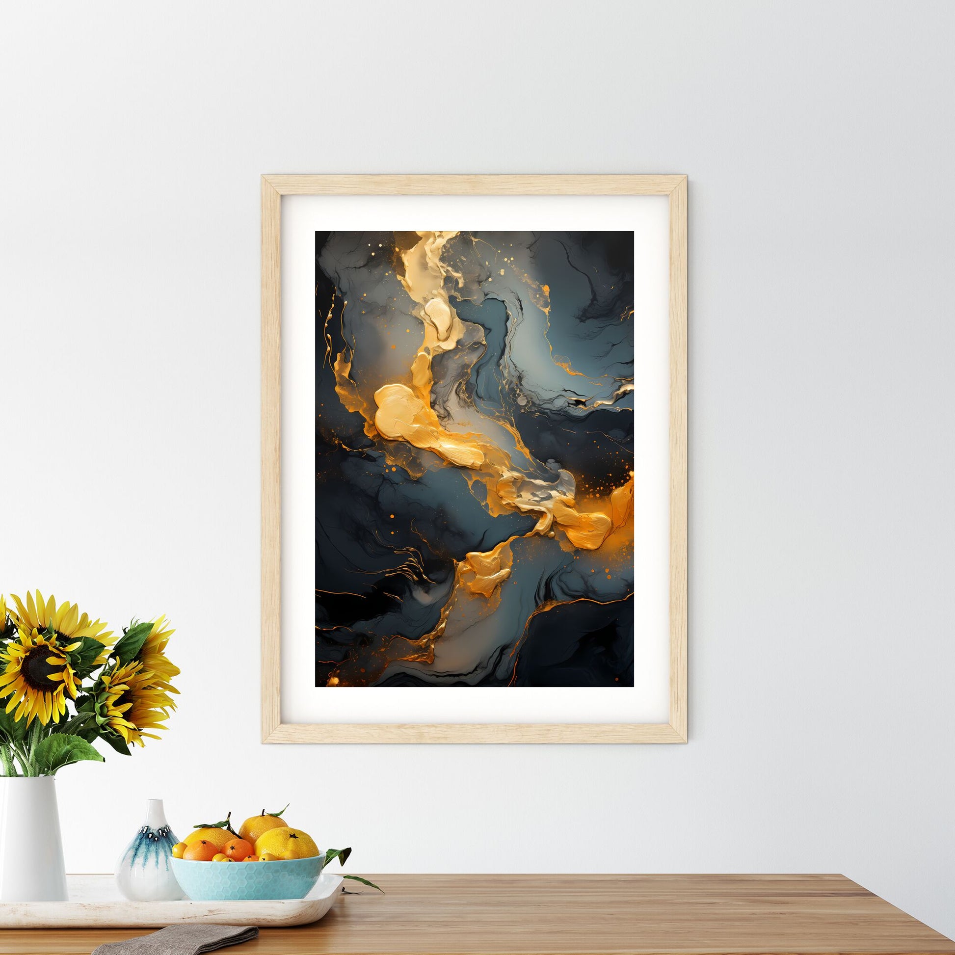 Black And Gold Liquid With Gold Splatters Art Print Default Title