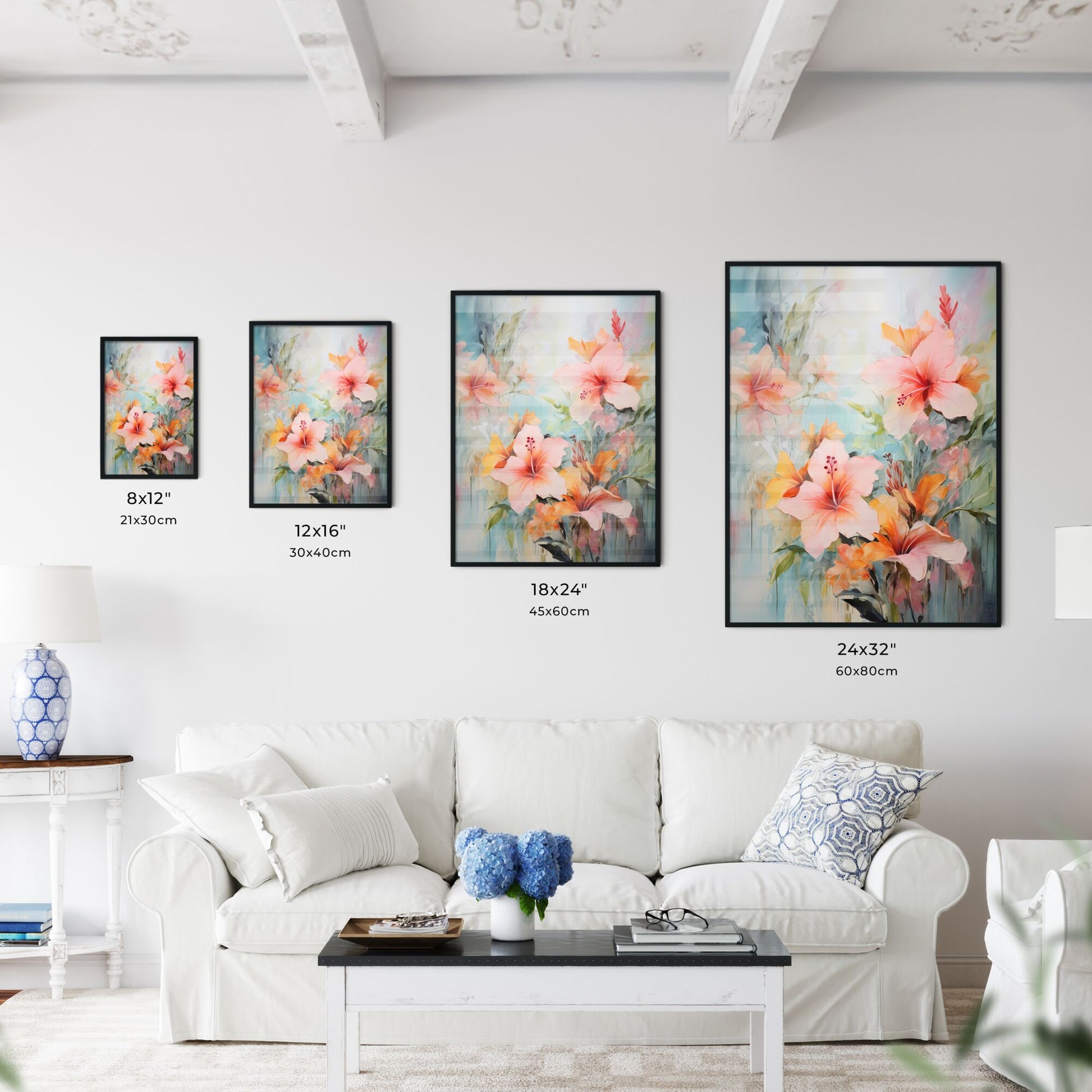 Painting Of Flowers On A Blue Background Art Print Default Title