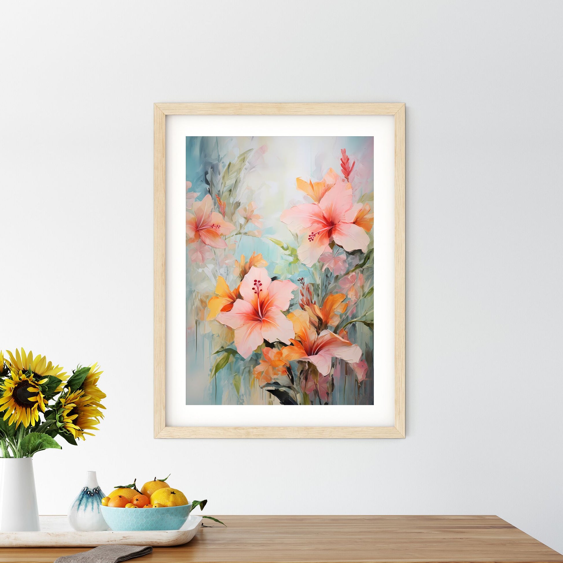 Painting Of Flowers On A Blue Background Art Print Default Title