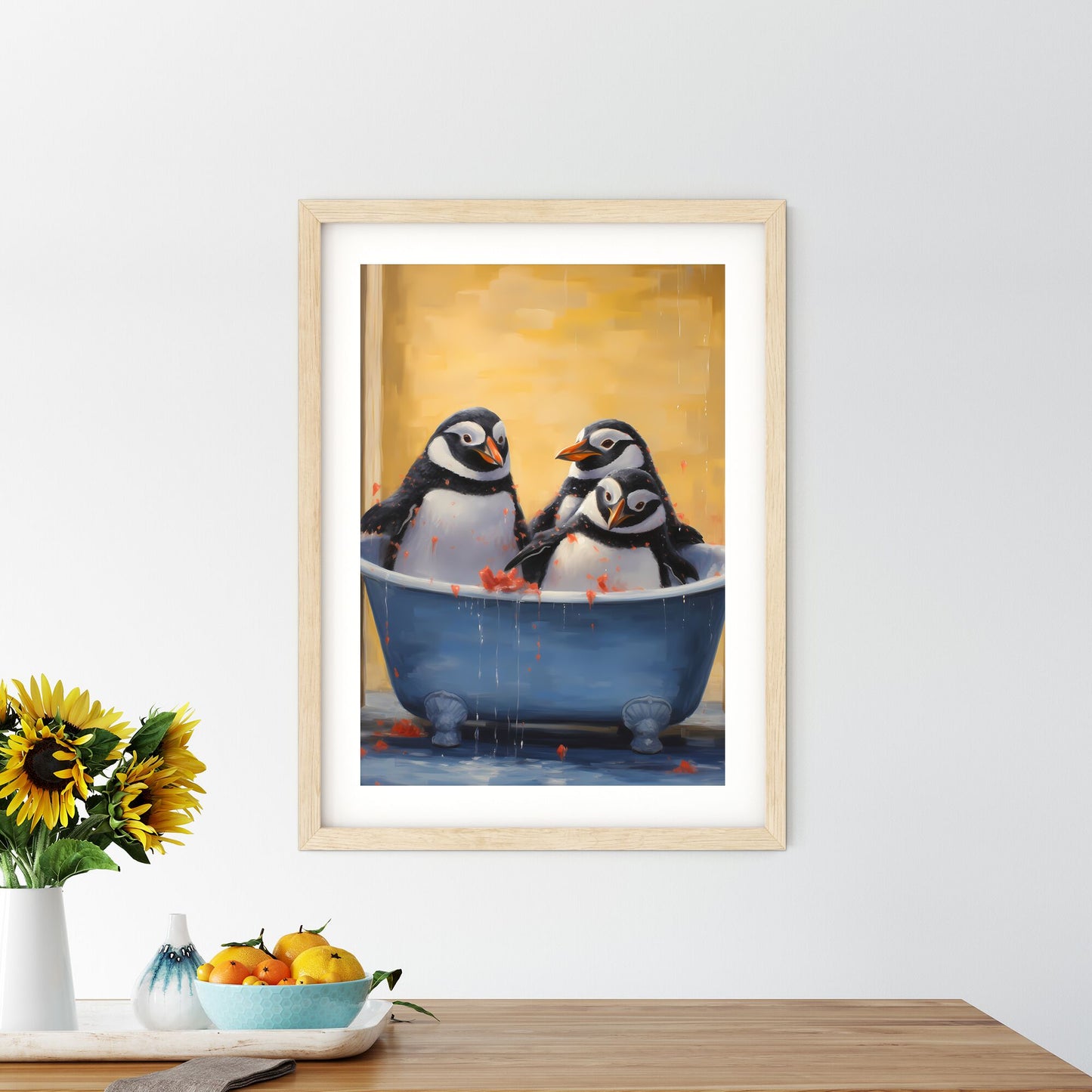 Group Of Penguins In A Bathtub Art Print Default Title