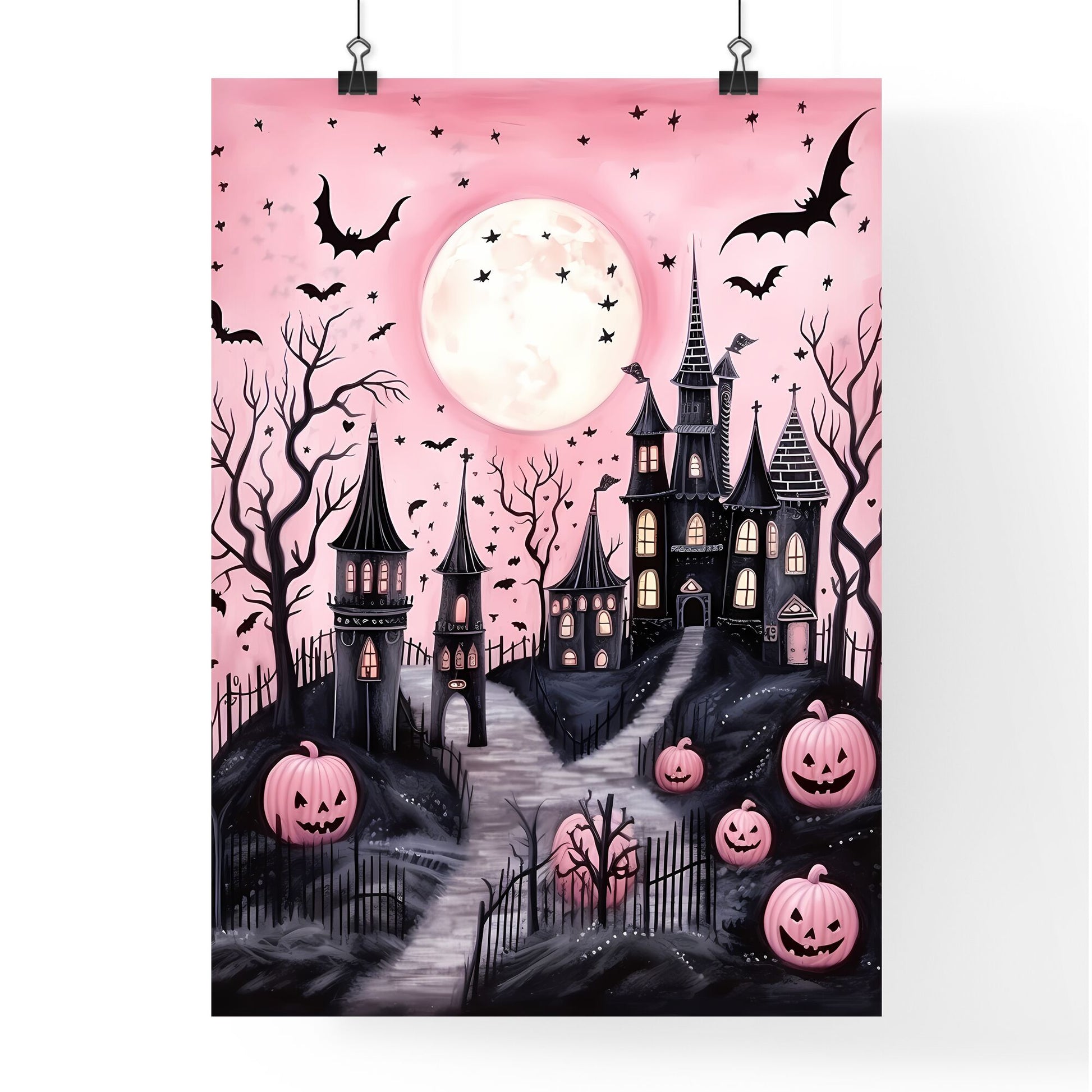 Pink And Black Halloween Landscape Art Print Default Title
