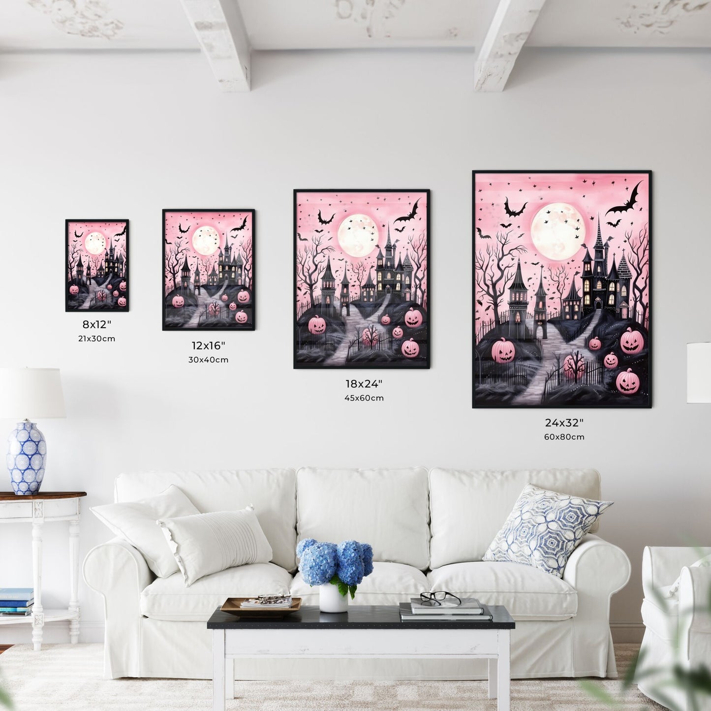 Pink And Black Halloween Landscape Art Print Default Title