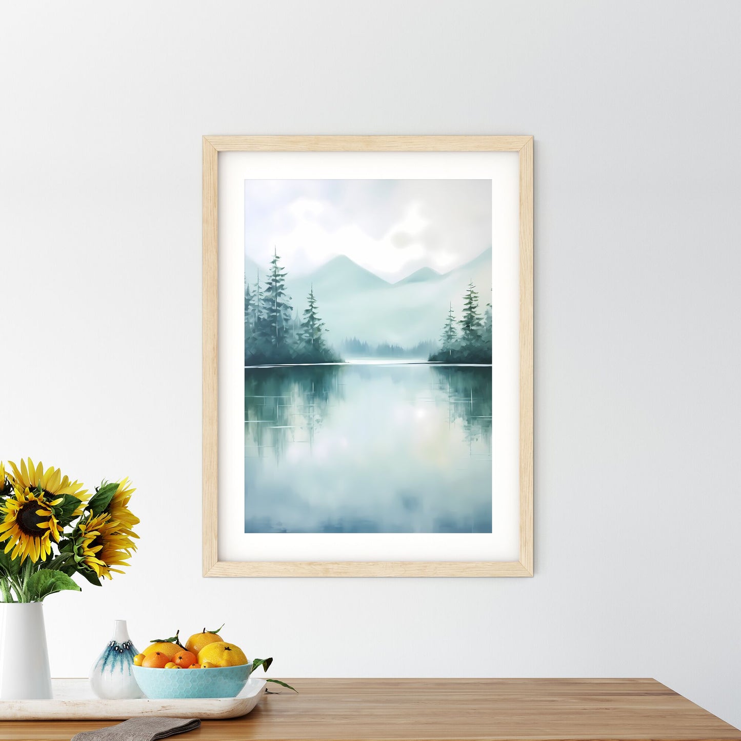 Painting Of A Lake With Trees And Mountains In The Background Art Print Default Title