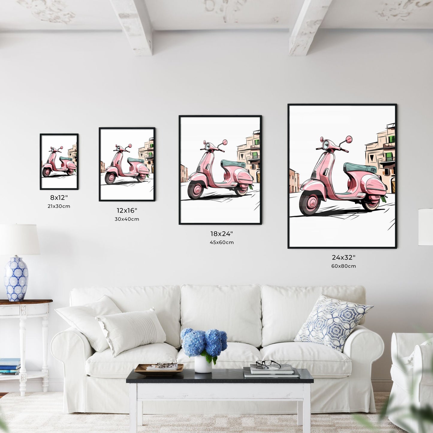 Pink Scooter On A Street Art Print Default Title