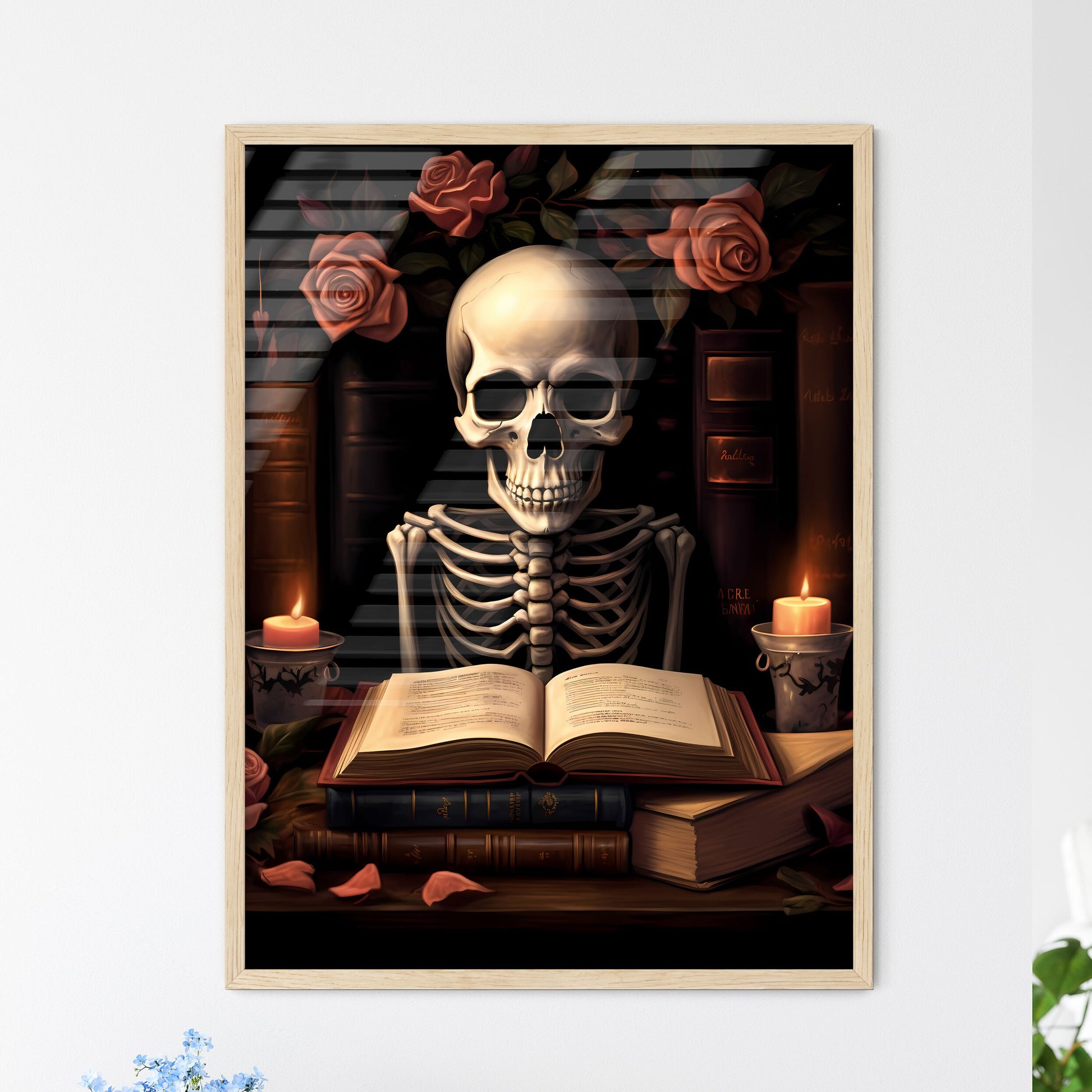 Skeleton Sitting In Front Of A Book And Candles Art Print Default Title