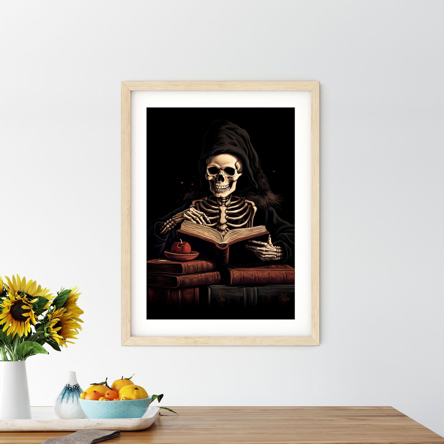 Skeleton Wearing A Hood And Holding A Book Art Print Default Title