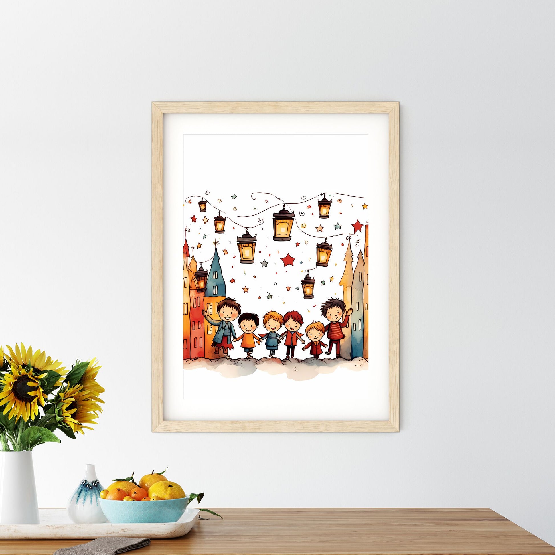 Group Of Children Standing In Front Of A City Art Print Default Title