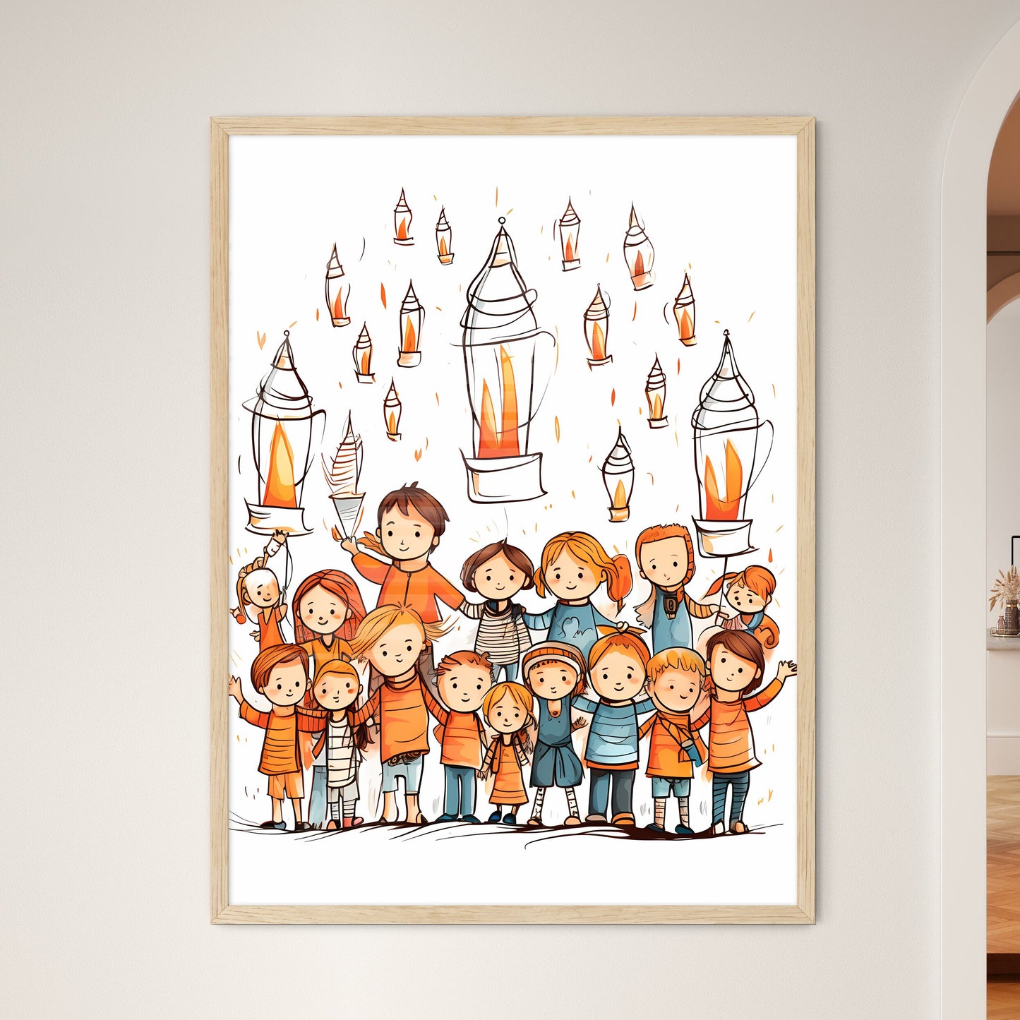 Group Of Children And Lanterns Art Print Default Title