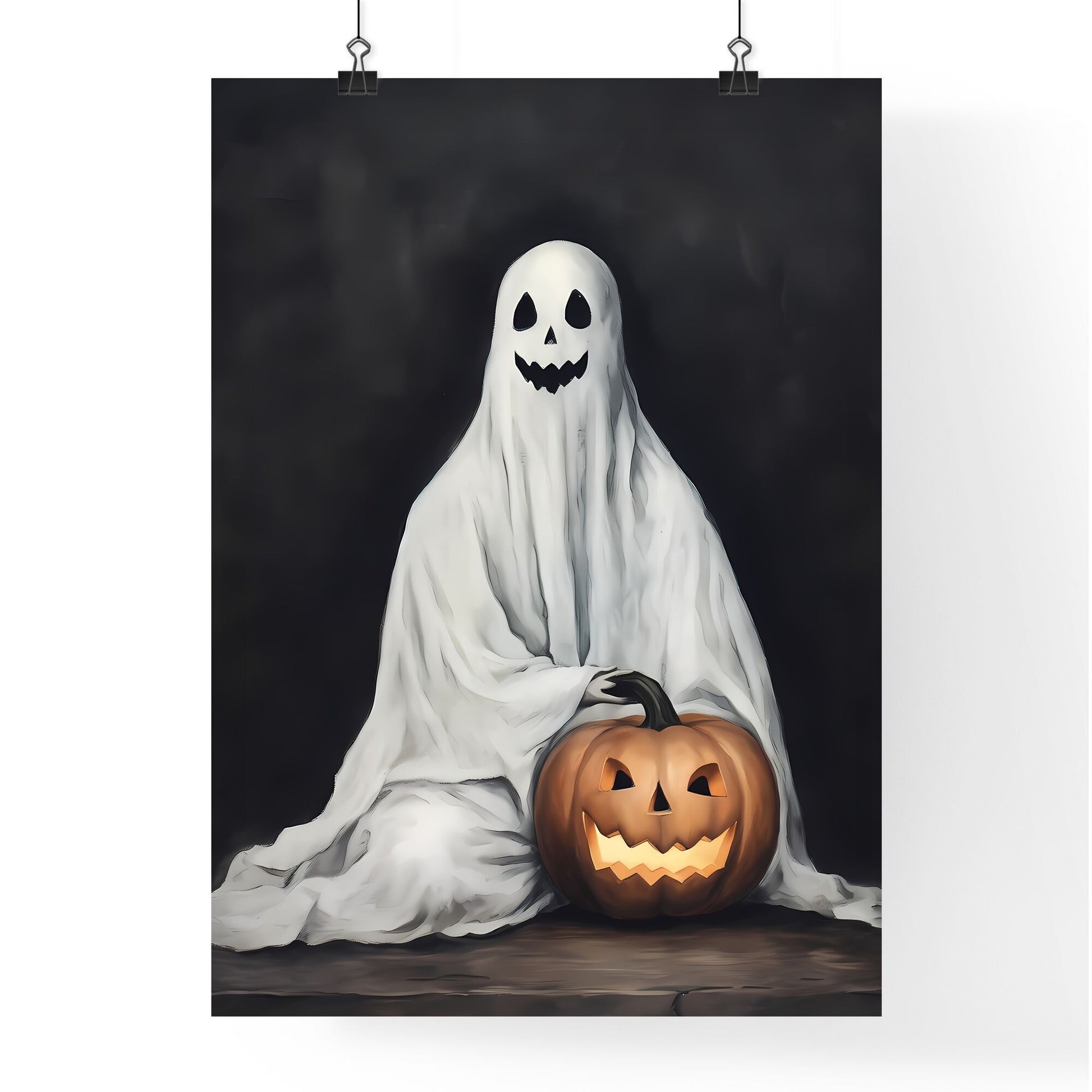 Person In A White Sheet With A Face And A Jack-O-Lantern Art Print Default Title