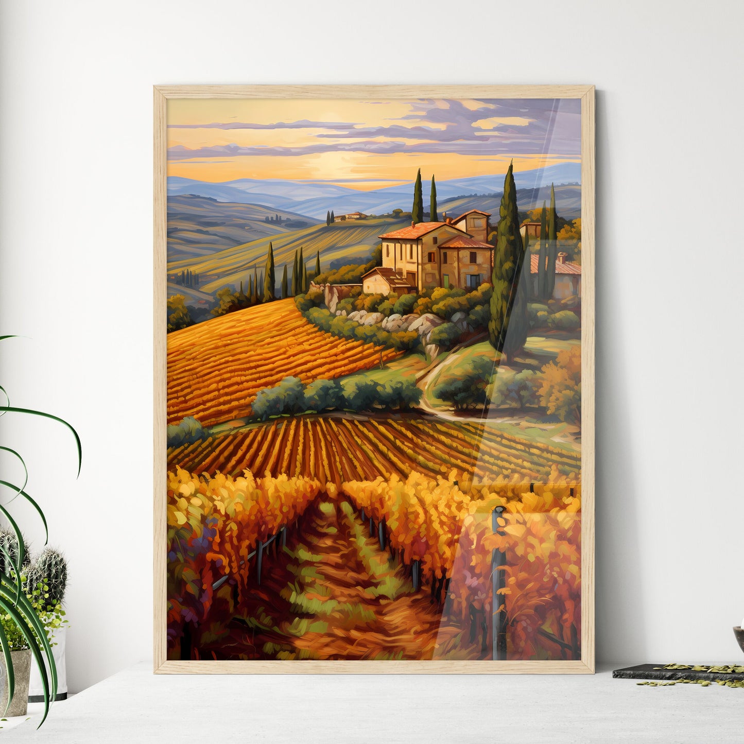 Painting Of A House On A Hill With Rows Of Vines Art Print Default Title