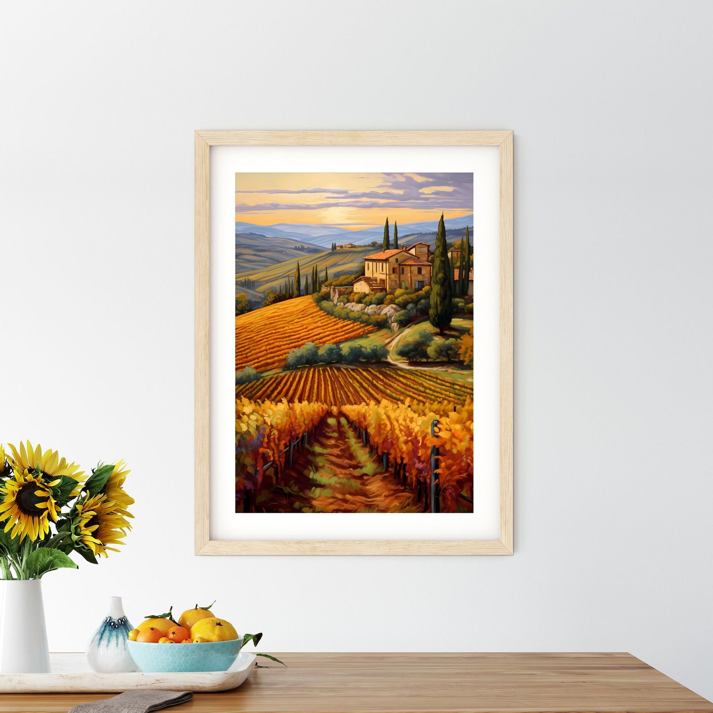 Painting Of A House On A Hill With Rows Of Vines Art Print Default Title