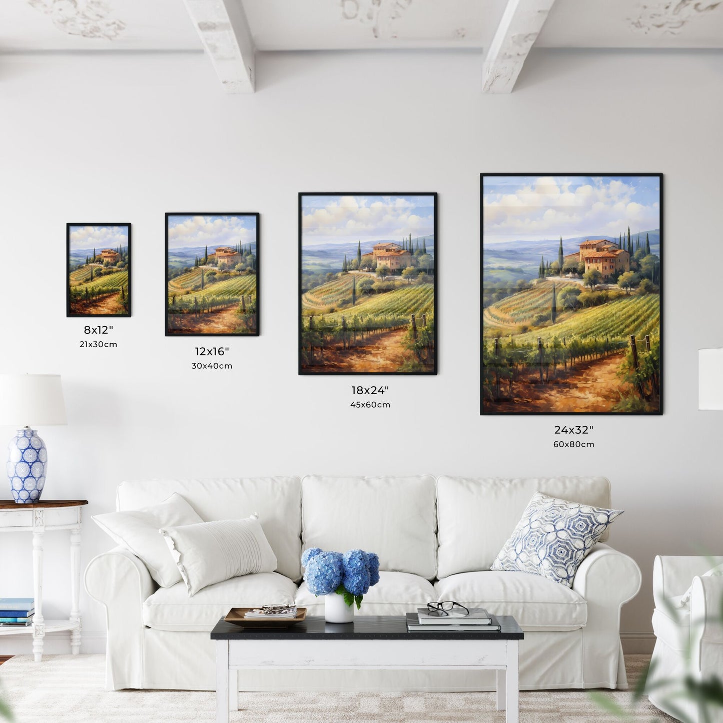 Painting Of A House On A Hill With Trees And A Vineyard Art Print Default Title