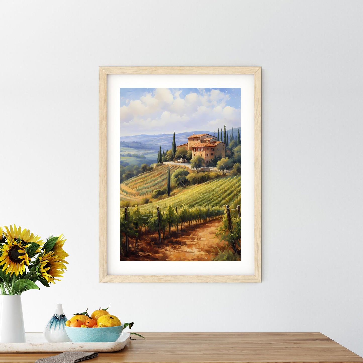 Painting Of A House On A Hill With Trees And A Vineyard Art Print Default Title