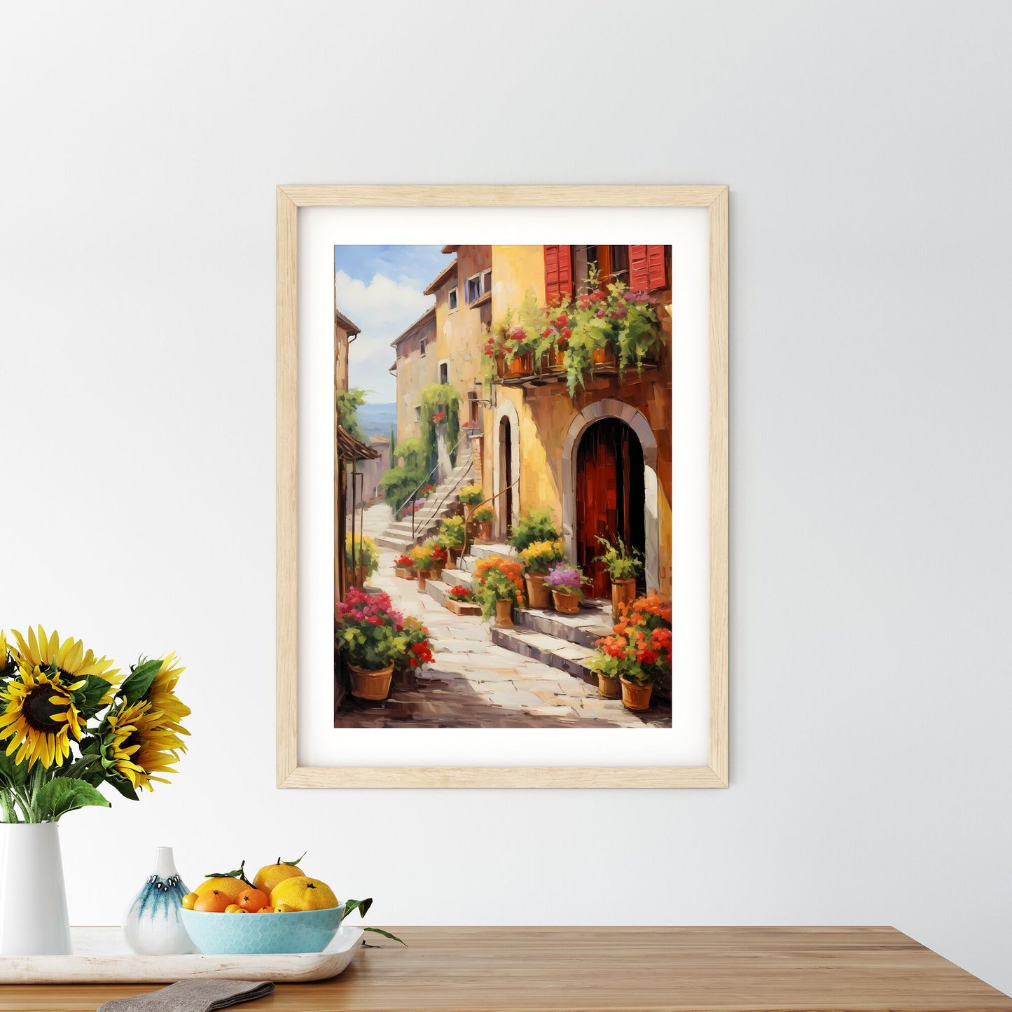 Painting Of A Street With Flowers Art Print Default Title