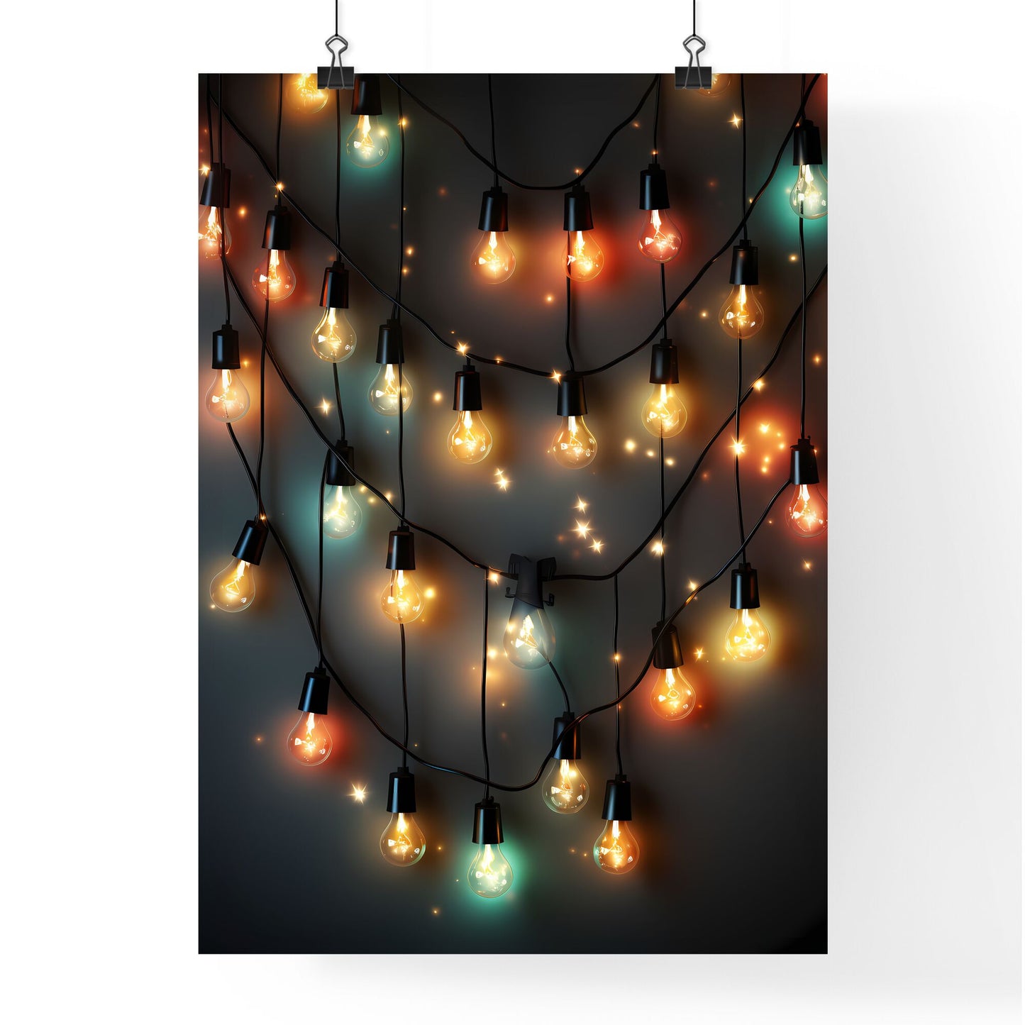 String Of Lights On A Dark Background Art Print Default Title