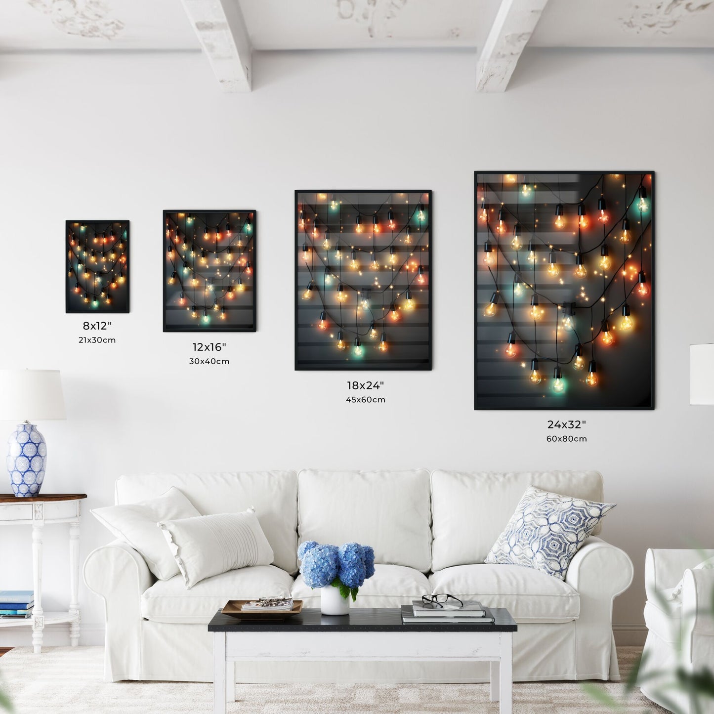 String Of Lights On A Dark Background Art Print Default Title