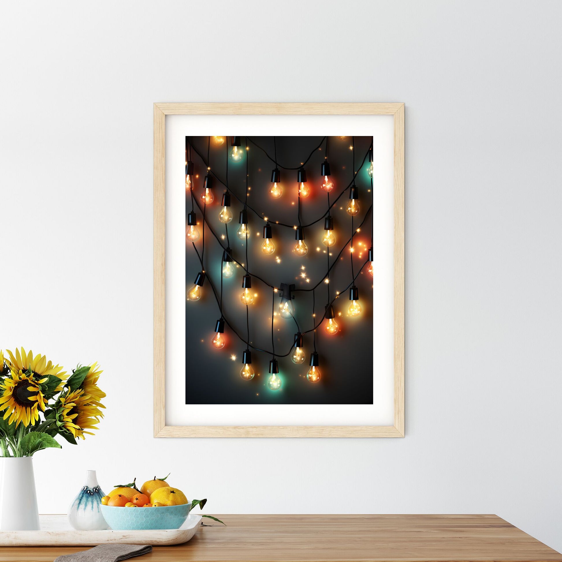 String Of Lights On A Dark Background Art Print Default Title