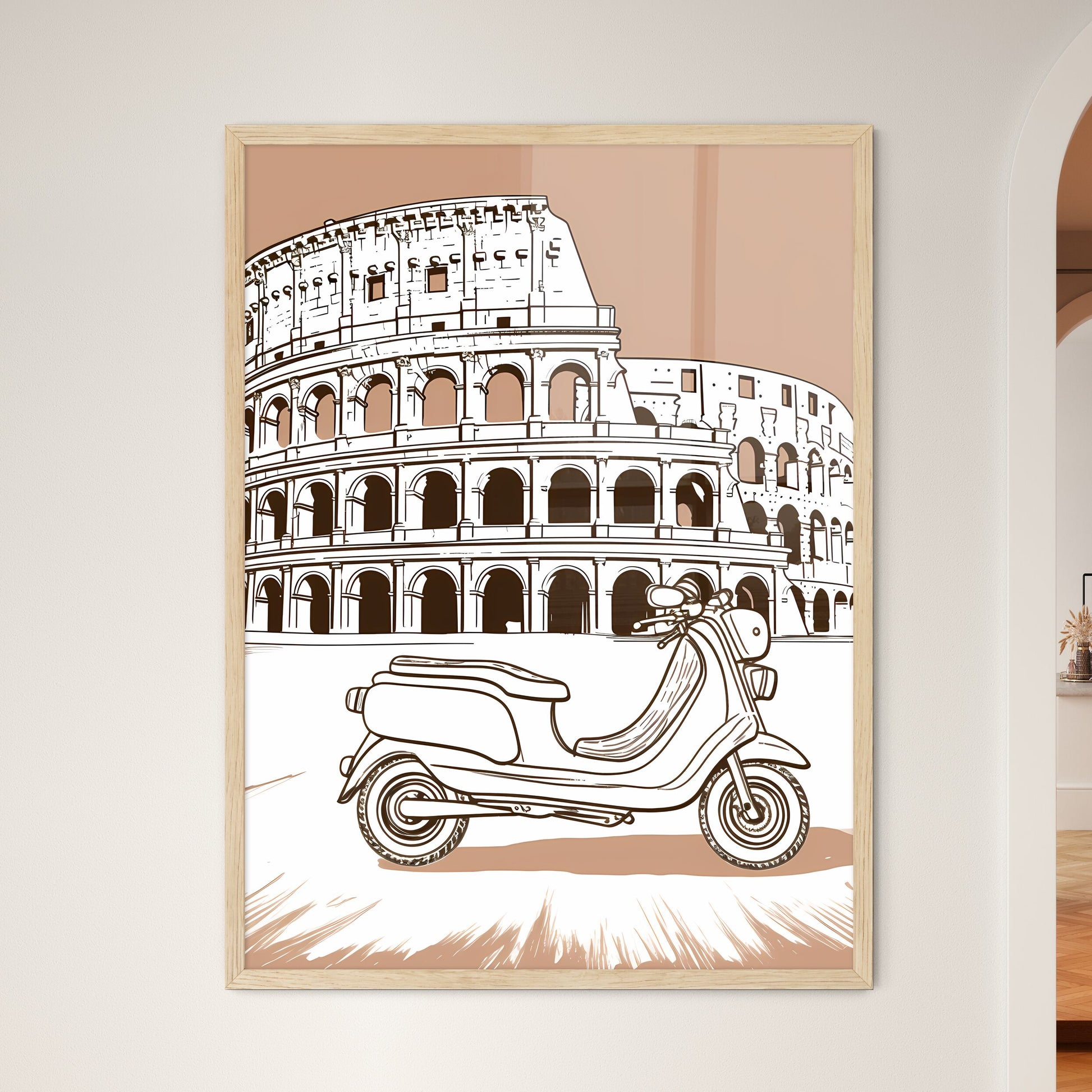 Scooter In Front Of A Circular Building Art Print Default Title