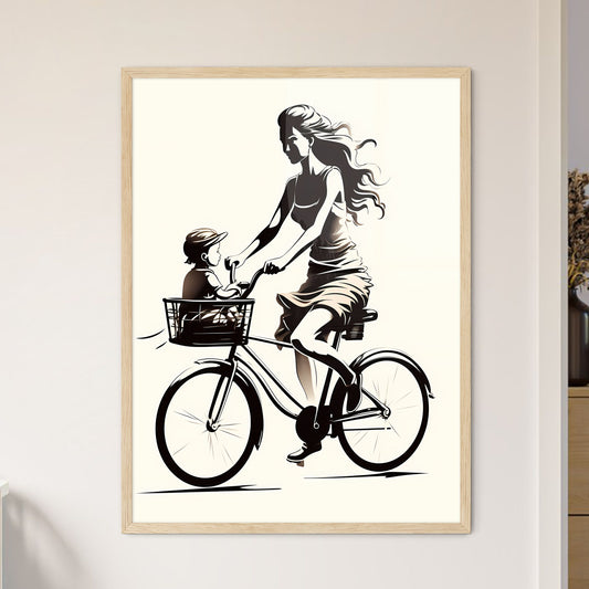 Woman Riding A Bicycle With A Child In A Basket Art Print Default Title