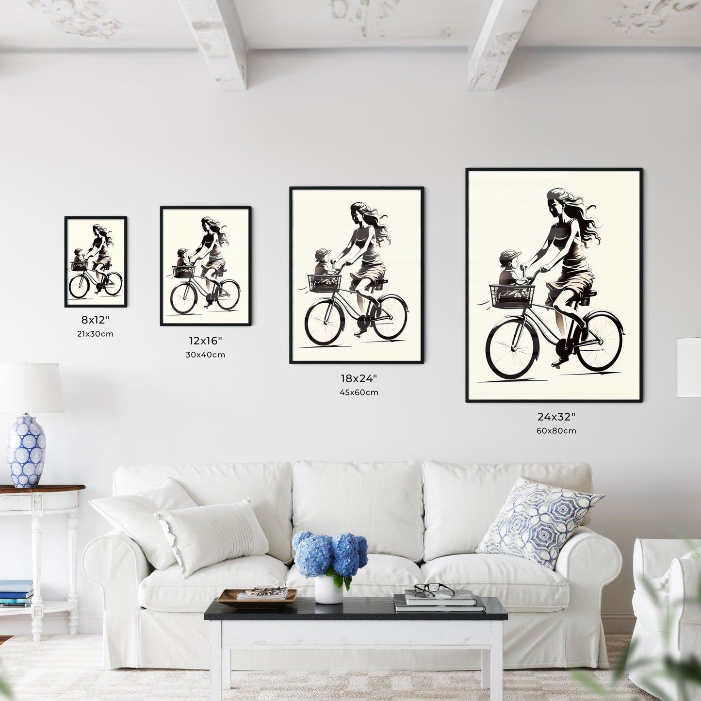 Woman Riding A Bicycle With A Child In A Basket Art Print Default Title