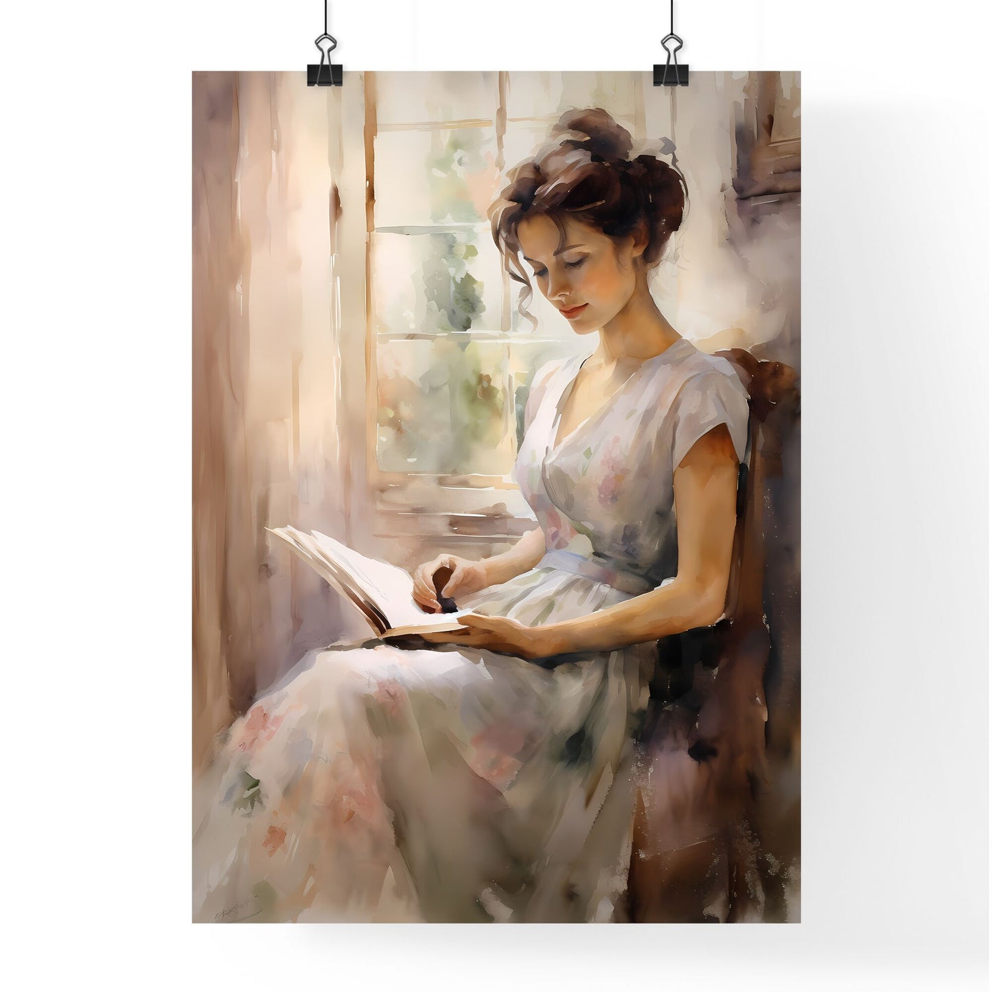 Woman Sitting In A Chair Reading A Book Art Print Default Title