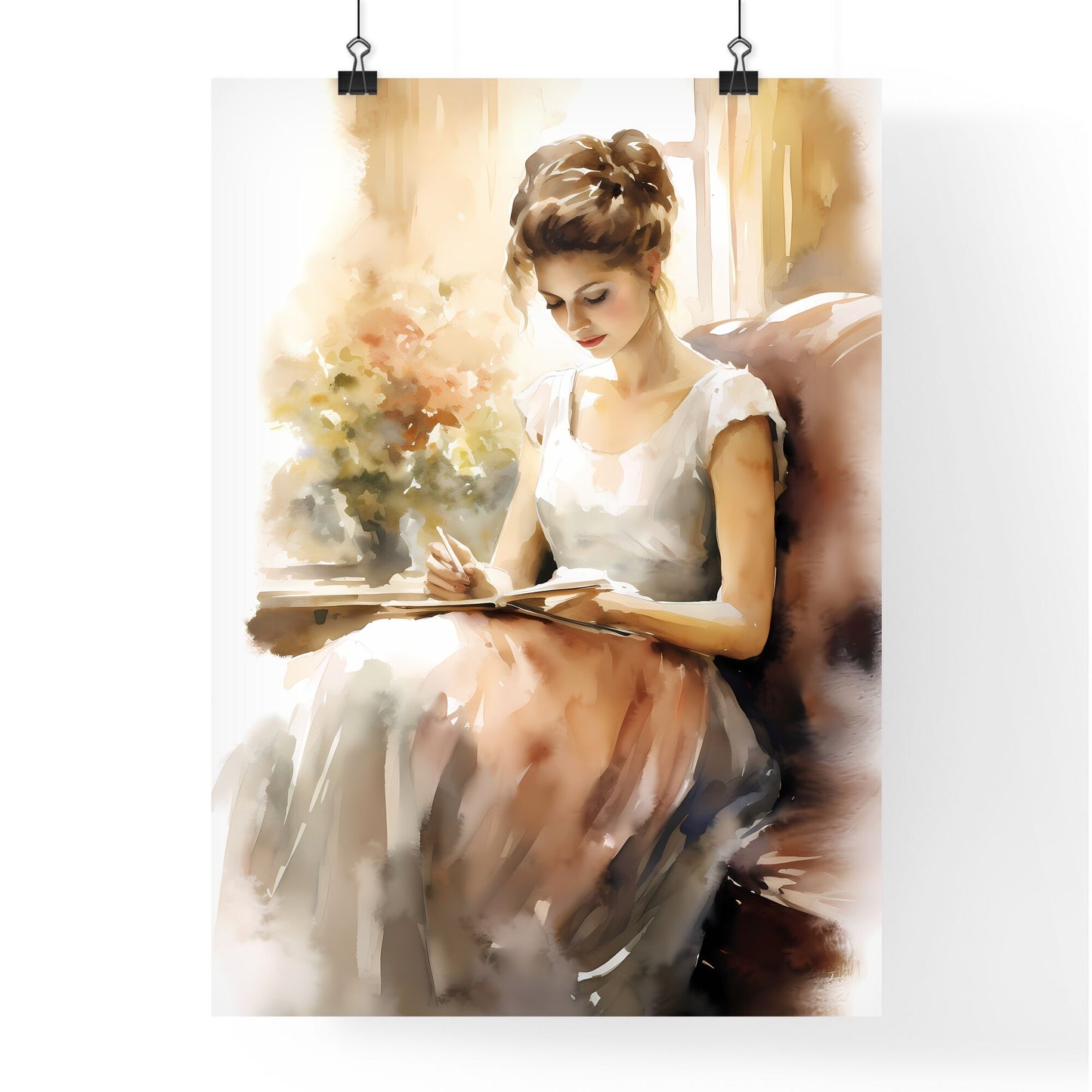 Woman Sitting On A Couch Reading A Book Art Print Default Title