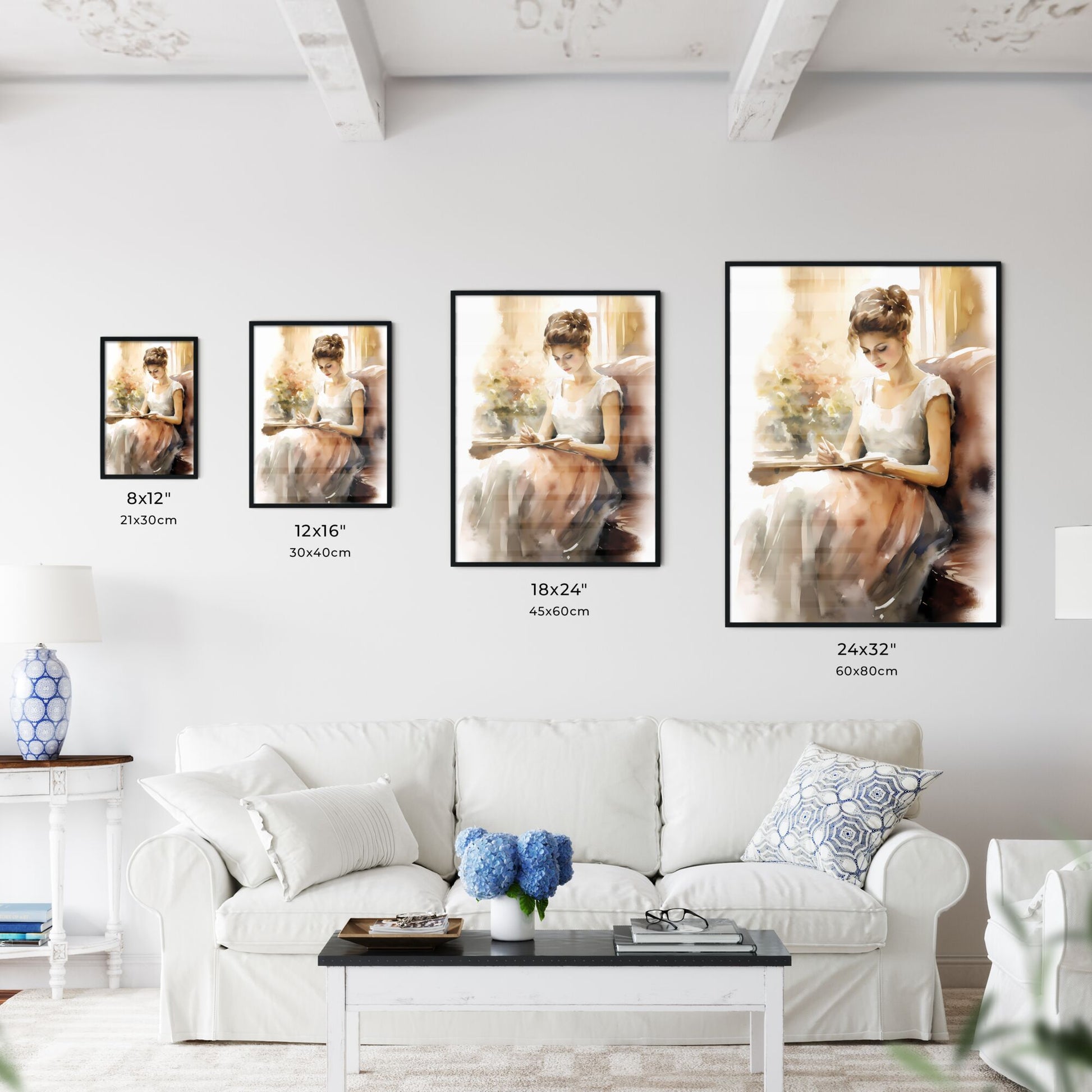 Woman Sitting On A Couch Reading A Book Art Print Default Title